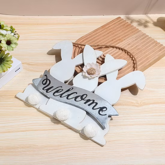 Lapin en bois inachevé de bricolage, artisanat de pâques, décor découpé en bois à peindre